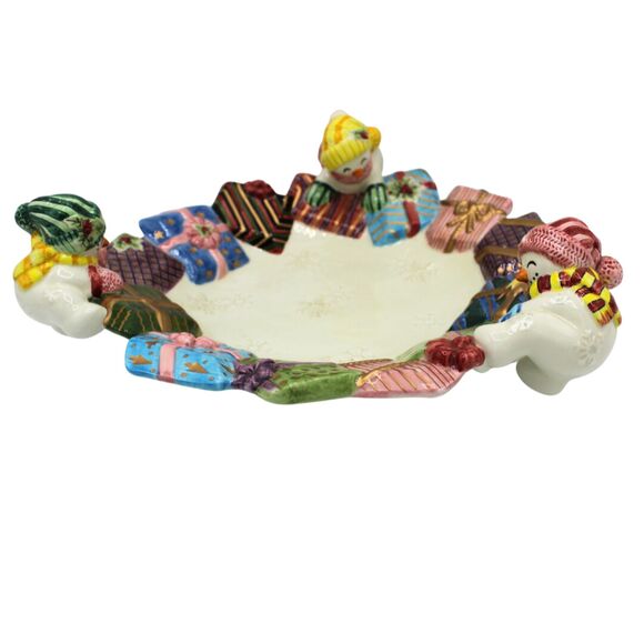 Vintage Fitz and Floyd Holiday Snowman Frosty Folks Serving Candy Dish 11” - Picture 2 of 8